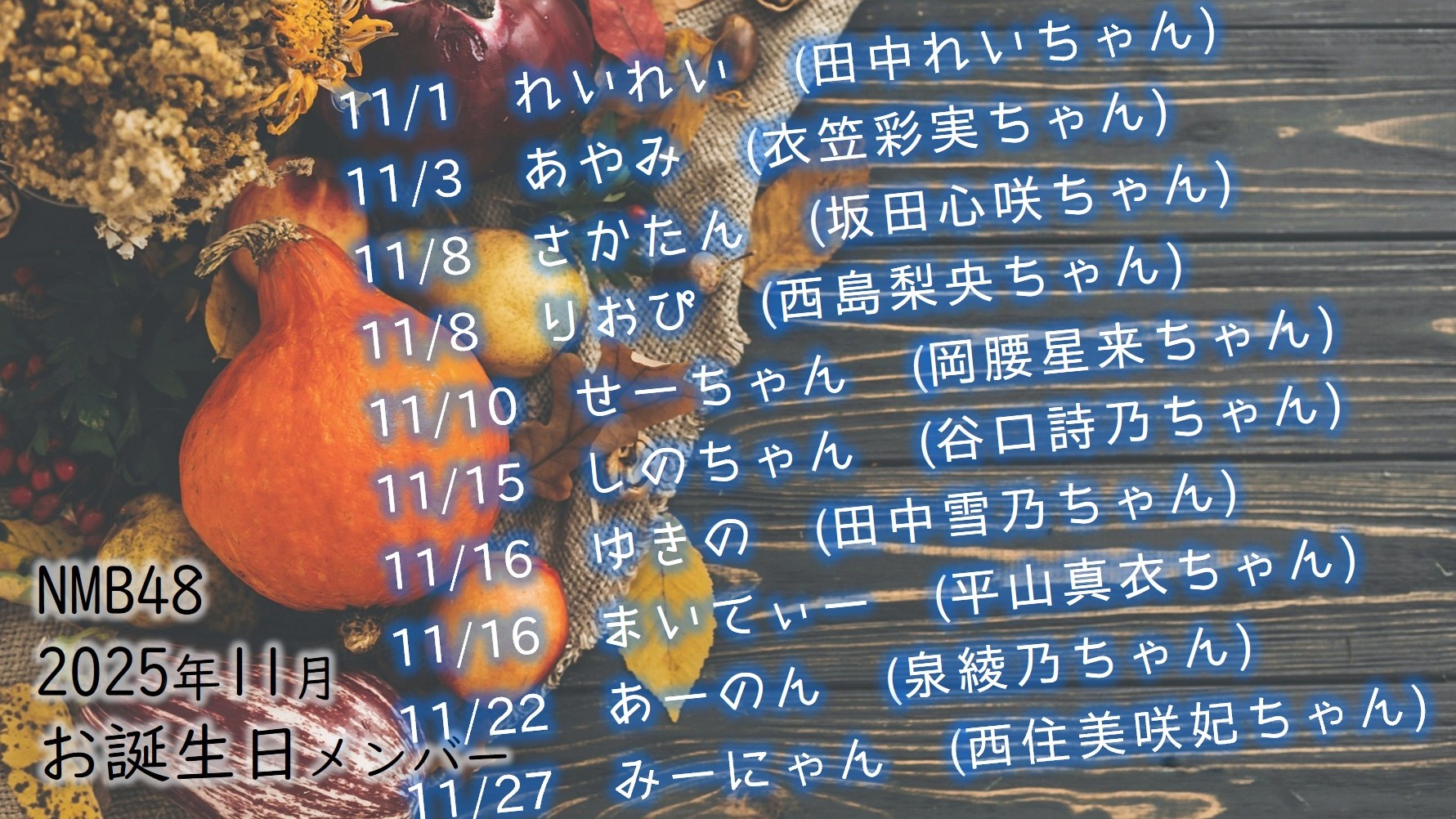 (サムネイル)NMB48 今後のお誕生日メンバー 2025年11月